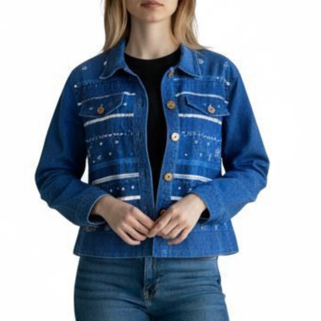 Vintage Y2k Embroidered Dark Wash Denim Jacket Sz L